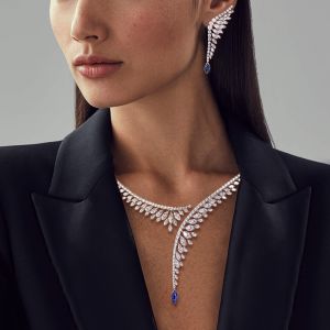 Marquise Cut Blue Sapphire Necklace & Earrings Set For Women Wedding Jewelry