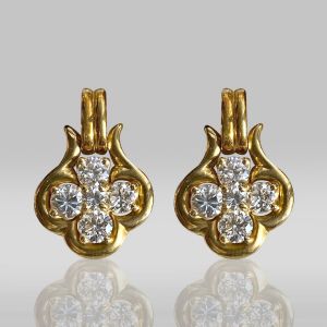 Gold Round Cut White Sapphire Drop Earrings For Women