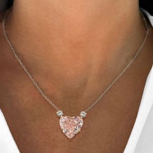 Two Tone Classic Heart Cut Pink Sapphire Pendant Necklace For Women