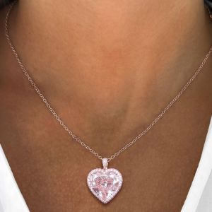 Rose Gold Halo Heart Cut Pink Sapphire Pendent Necklace For Women