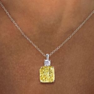 Two Tone Radiant Cut Yellow Sapphire Pendant Necklace For Women Wedding Jewelry