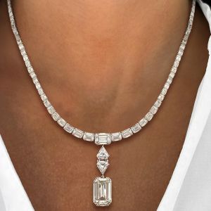 Emerald Cut White Sapphire Necklace For Women Wedding Jewelry