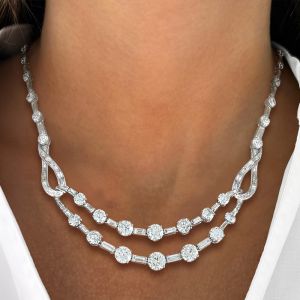 Double Row Round Cut White Sapphire Wedding Necklace For Women