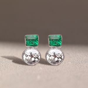 Round & Emerald Cut White & Emerald Sapphire Drop Earrings For Women