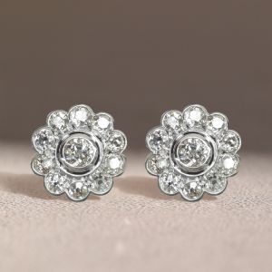 Halo Bezel Round Cut White Sapphire Cluster Earrings Stud Earrings For Women 