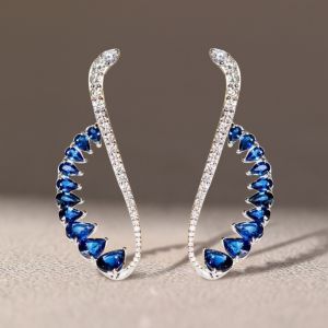 Pear Cut Blue Sapphire Cuff Earrings Hoop Earrings For Women
