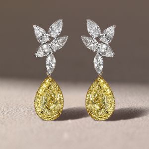 Two Tone Halo Pear Cut Yellow Sapphire Earrings Drop Earrings For Women