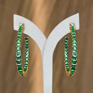 Golden Asscher Cut Emerald Sapphire Hoop Earrings For Women