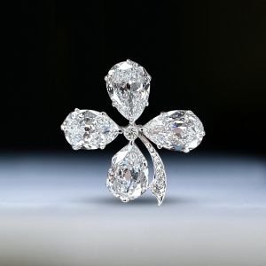 Four Leaf Design Pear Cut White Sapphire Brooch For Women