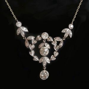 Art Deco Milgrain Round Cut White Sapphire Pendant Necklace For Women