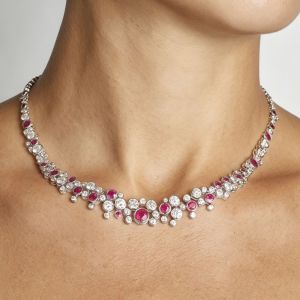 Unique Round Cut Ruby Sapphire Jewelry Necklace For Women