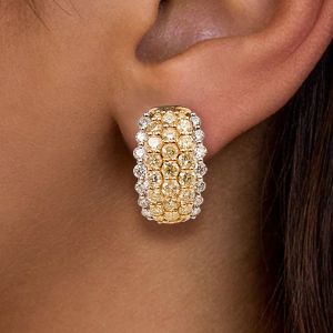 Two Tone Round Cut Yellow Sapphire Hoop Earrings For Women Wedding Jewelry