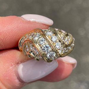 Gold Round Cut White Sapphire Bombe style Ring Wedding Band For Women