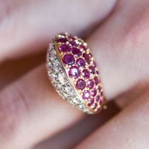 Two Tone Round Cut Ruby Sapphire Cocktail Ring Wedding Band For Women 