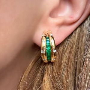 Goleden Emerald Cut Emerald Sapphire Hoop Earrings For Women Wedding Jewelry