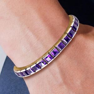 Goleden Asscher Cut Amethyst Sapphire Tennis Bracelet For Women Wedding Jewelry 