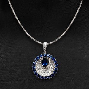 Two Tone Oval Cut Blue Sapphire Pendant Necklace For Women Wedding Jewelry