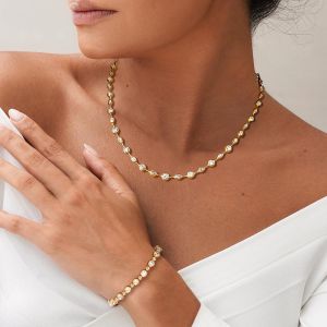 Golden Round Cut White Sapphire Necklace & Bracelet Sets For Women