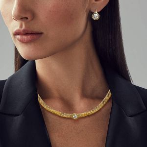 Golden Solitaire Round Cut White Sapphire Pendant Necklace & Drop Earrings Jewelry Sets For Women