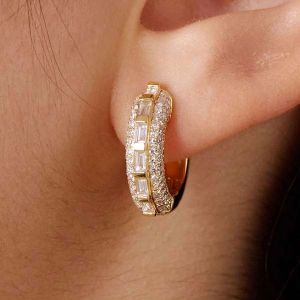 Goleden Emerald Cut White Sapphire Hoop Earrings For Women Wedding Jewelry