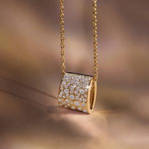 Golden Unique Design Pave Setting Round Cut White Sapphire Pendant Necklace For Women