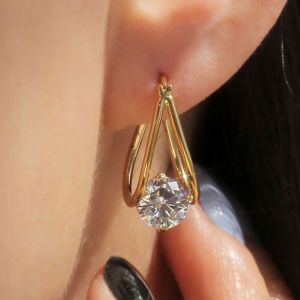 Solitaire Golden Round Cut White Sapphire Drop Earrings For Women Wedding Jewelry