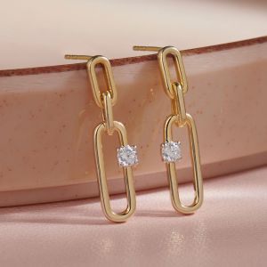 Solitaire Two Tone Round Cut White Sapphire Drop Earrings For Women Wedding Jewelry