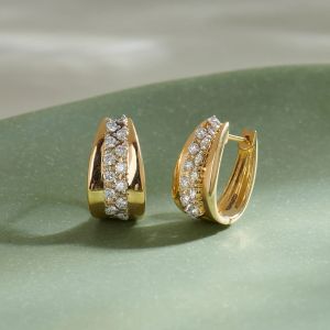 Golden Fashion Design Round Cut White Sapphire Hoop Earrings For Women