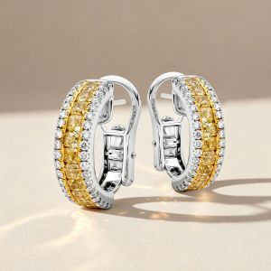 Two Tone Cushion Cut Yellow Sapphire Hoop Earrings For Women Wedding Jewelry 