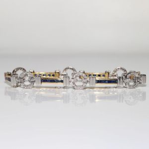 Two Tone Asscher Cut Blue & White Sapphire Bracelets For Women Wedding Jewelry