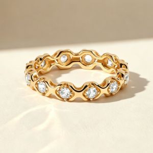 Golden X Design Round Cut White Sapphire Eternity Ring Wedding Band For Women 