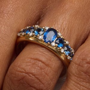 Two Tone Oval Cut Blue Sapphire Engagement Ring For Women