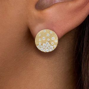 Gold Round Cut White Sapphire Disc Earring Stud Earrings For Women Wedding Jewelry  