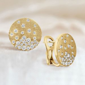 Gold Round Cut White Sapphire Disc Earring Stud Earrings For Women Wedding Jewelry  