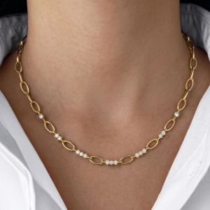 Golden Round Cut White Sapphire Interlocking Oval Necklace For Women
