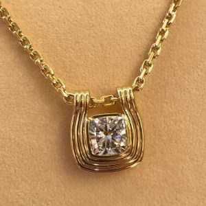 Golden Bezel Cushion Cut White Sapphire Pendant Necklace For Women 