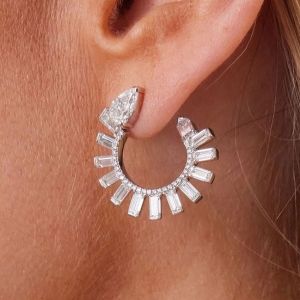 Pear & Bagguette Cut White Sapphire Hoop Earrings For Women Wedding Jewelry