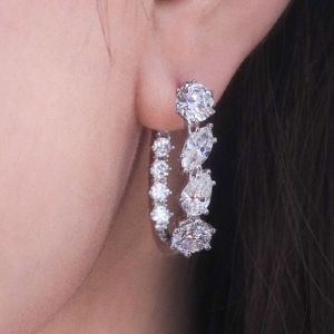 Multi Cut White Sapphire Hoop Earrings For Women