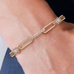 Golden Round Cut White Sapphire Tennis Bracelet For Women