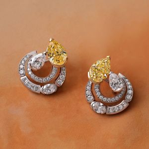 Two Tone Pear Cut Yellow Sapphire Earrings Hoop Earrings For Women