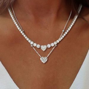 Heart Cut White Sapphire Necklace Sets For Women Wedding Jewelry