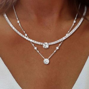 Round Cut White Sapphire Necklace Sets For Women Wedding Jewelry
