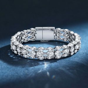 Triple Row Marquise & Pear Cut White Sapphire Bracelet For Women Wedding Jewelry