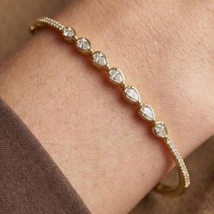Golden Pear Cut White Sapphire Bangle Bracelet For Women  