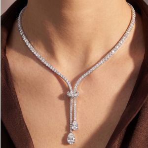 Lariat Design Pear Cut White Sapphire Necklace For Women Wedding Jewelry 