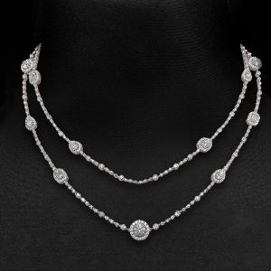 Double Row Halo Multi Cut White Sapphire Layered Necklace For Women