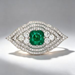 Art Deco Milgrain Cushion Cut Emerald Sapphire Brooch For Women Wedding Jewelry