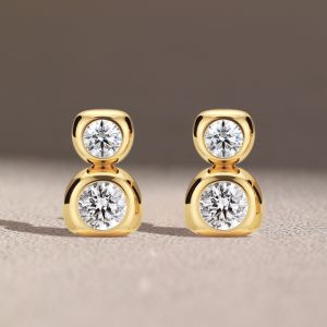 Golden Bezel Round Cut White Sapphire Drop Earrings For Women 