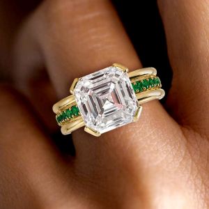 Golden Asscher cut White Sapphire Engagement Ring For Women Wedding Jewelry 