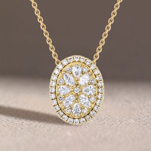 Halo Golden Pear Cut White Sapphire Pendant Necklace For Women  